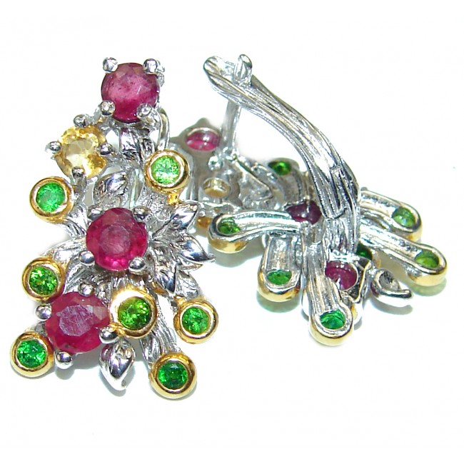 Authentic Ruby Emerald 14K Gold over .925 Sterling Silver handcrafted earrings