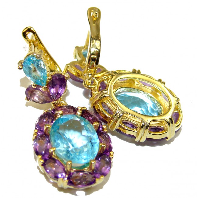 Sublime Blue Swiss Topaz 14K Gold over .925 Sterling Silver handmade earrings
