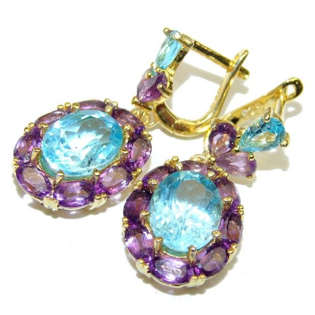 Sublime Blue Swiss Topaz 14K Gold over .925 Sterling Silver handmade earrings