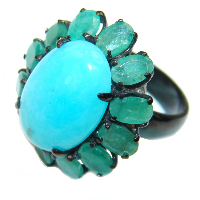 Natural Chrysoprase Emerald black rhodium over .925 Sterling Silver handcrafted Ring s. 6