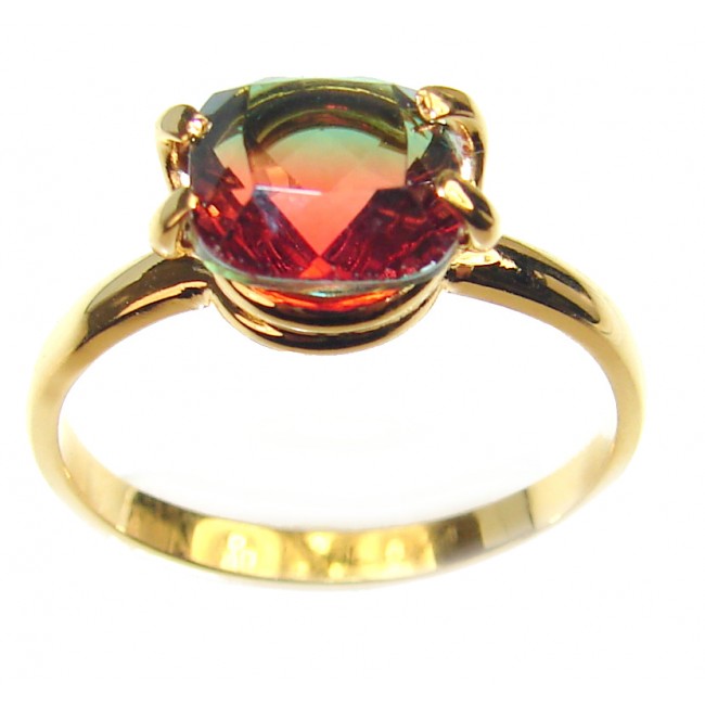 4.1 Watermelon Tourmaline 18K Gold over .925 Sterling Silver handcrafted Ring size 8 1/2