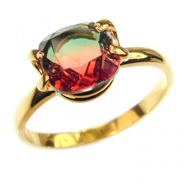 4.1 Watermelon Tourmaline 18K Gold over .925 Sterling Silver handcrafted Ring size 8 1/2