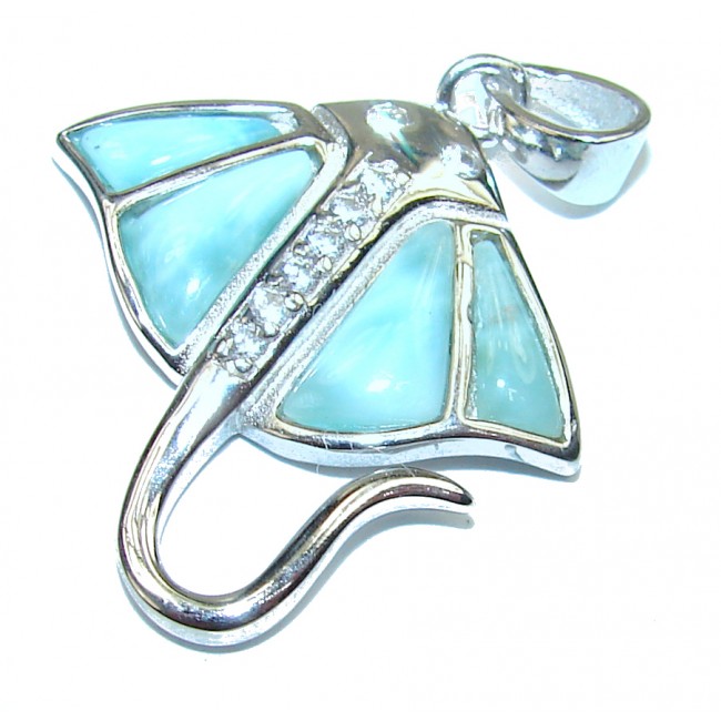 Stingray inlay Larimar from Dominican Republic .925 Sterling Silver handmade pendant