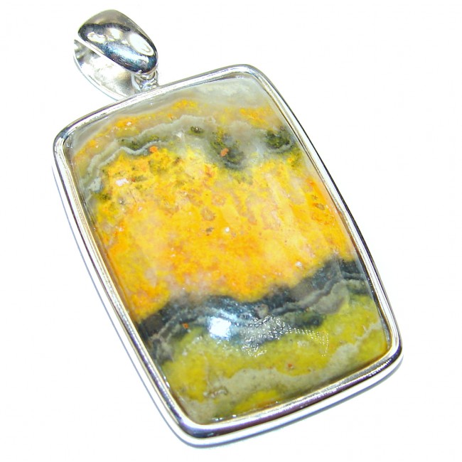Vivid Beauty Yellow Bumble Bee oxidized .925 Jasper Sterling Silver pendant