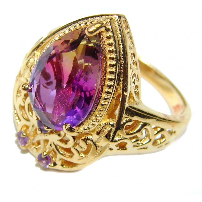 HUGE pear cut Ametrine 18K Gold over .925 Sterling Silver handcrafted Ring s. 9 1/4