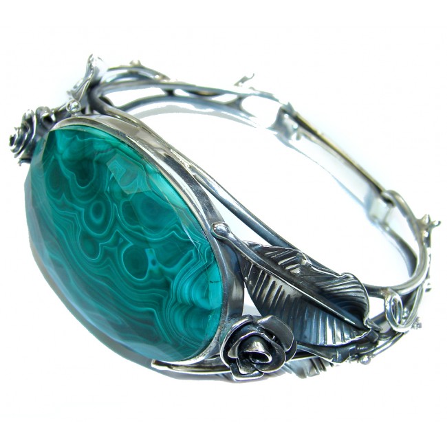 Eternal Paradise 69.9 grams Natural Malachite highly polished .925 Sterling Silver handcrafted Bracelet / Cuff