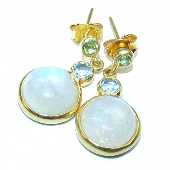 Genuine Fire Moonstone Gold over .925 Sterling Silver handcrafted Earrings