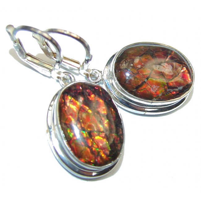 Orange Aura Fire Ammolite .925 Sterling Silver handcrafted earrings