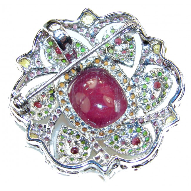 Victorian Style Beauty genuine Kashmir Ruby .925 Sterling Silver handmade Pendant - Brooch