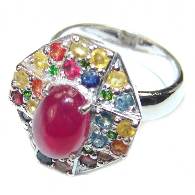 Authentic 7.5 carat Ruby Sapphire .925 Sterling Silver handcrafted ring size 8 1/2