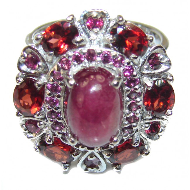 Genuine Ruby Star .925 Sterling Silver handmade LARGE Cocktail Ring s. 7 1/4