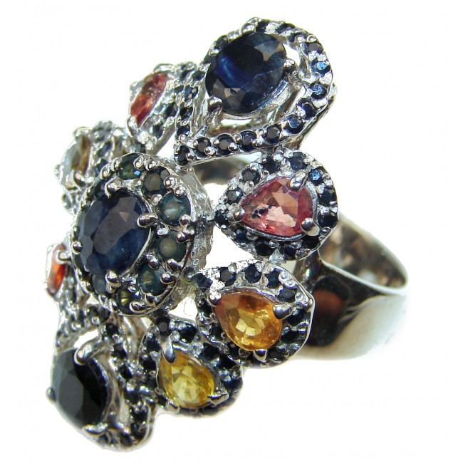 Genuine 17.2 ctw Sapphire .925 Sterling Silver handcrafted Statement Ring size 8 1/4