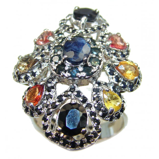 Genuine 17.2 ctw Sapphire .925 Sterling Silver handcrafted Statement Ring size 8 1/4