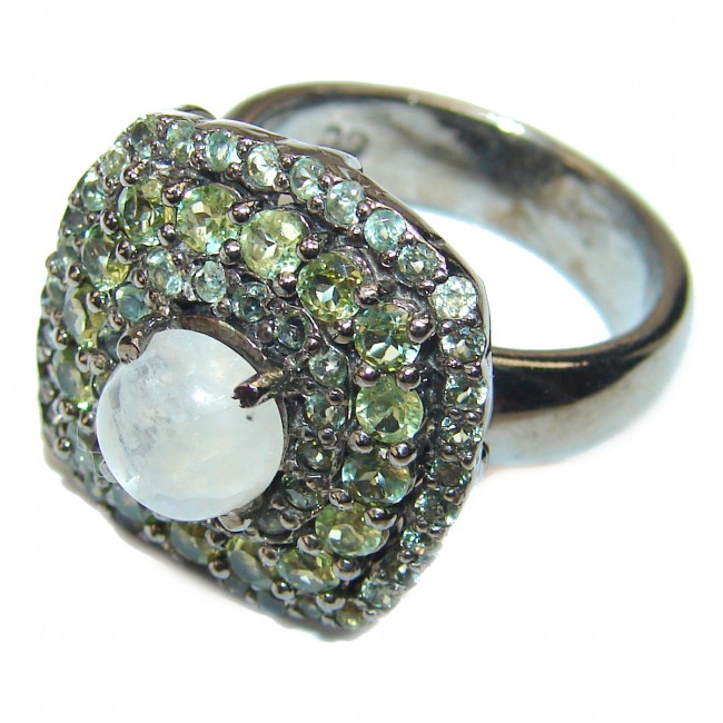 Special Fire Moonstone Peridot .925 Sterling Silver handmade ring s. 7 1/2