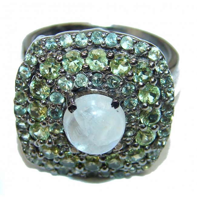 Special Fire Moonstone Peridot .925 Sterling Silver handmade ring s. 7 1/2