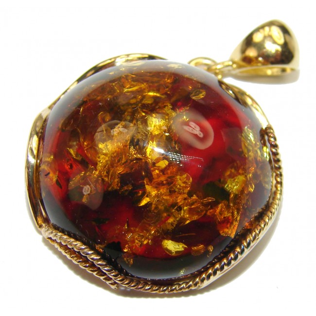 Incredible Beauty Natural Baltic Amber 14K Gold over .925 Sterling Silver handmade Pendant