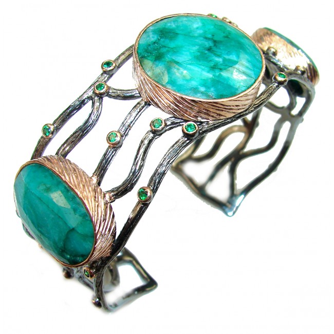 One in the World Natural Emerald Gold over .925 Sterling Silver Bracelet / Cuff