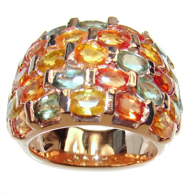 Genuine multicolor Sapphire 18K Gold over .925 Sterling Silver handcrafted Statement Ring size 7