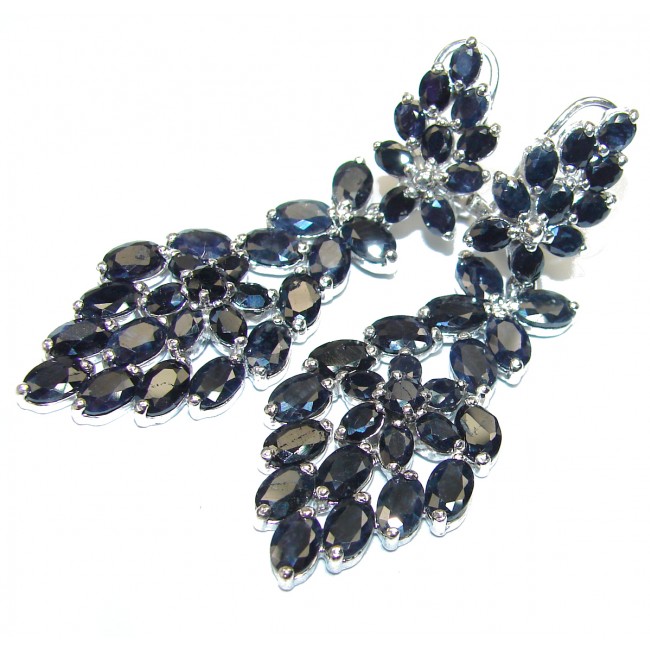 Long Genuine Sapphire .925 Sterling Silver handcrafted Earrings