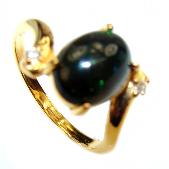 Vintage Design 3.2ctw Genuine Black Opal 14K Gold over .925 Sterling Silver handmade Ring size 7 1/2