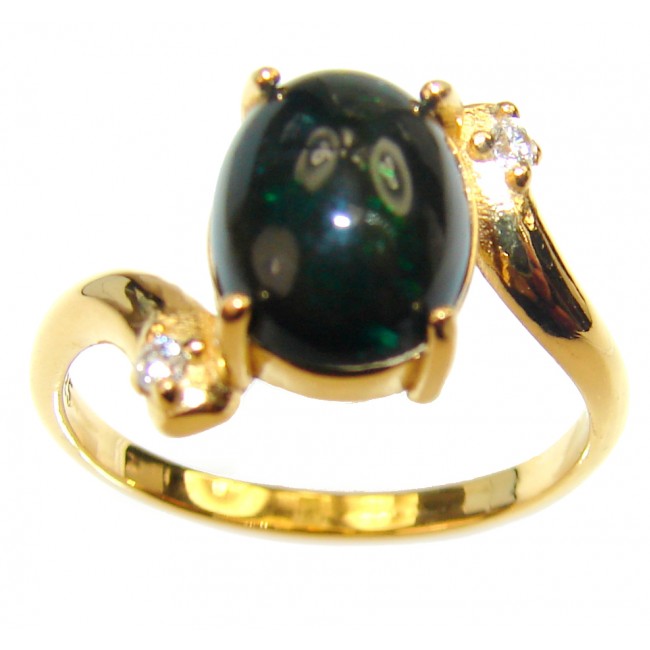 Vintage Design 3.2ctw Genuine Black Opal 14K Gold over .925 Sterling Silver handmade Ring size 7 1/2