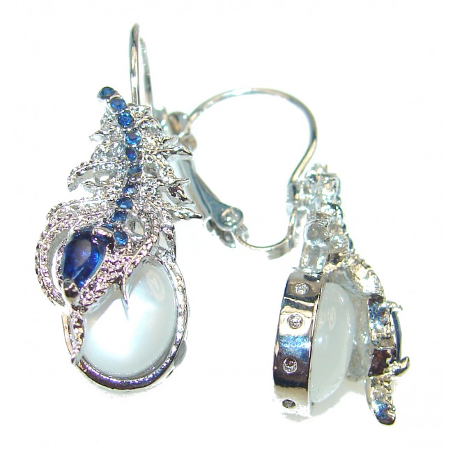 Genuine Rainbow Moonstone .925 Sterling Silver handcrafted Earrings