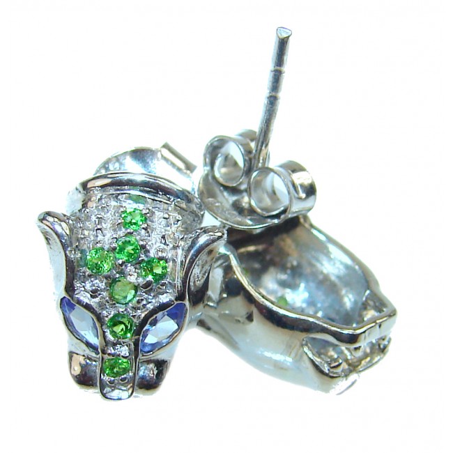 Panther Precious genuine Emerald Tanzanite .925 Sterling Silver earrings