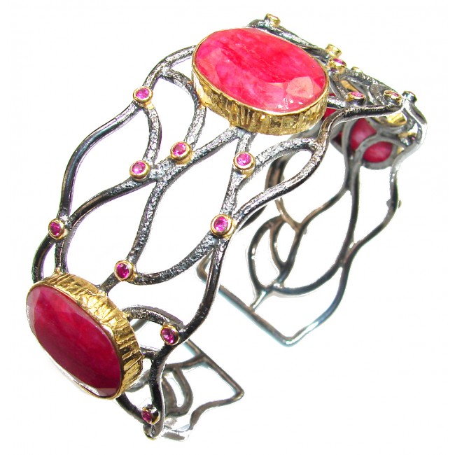 One in the World Natural Ruby 14K Gold over .925 Sterling Silver Bracelet / Cuff