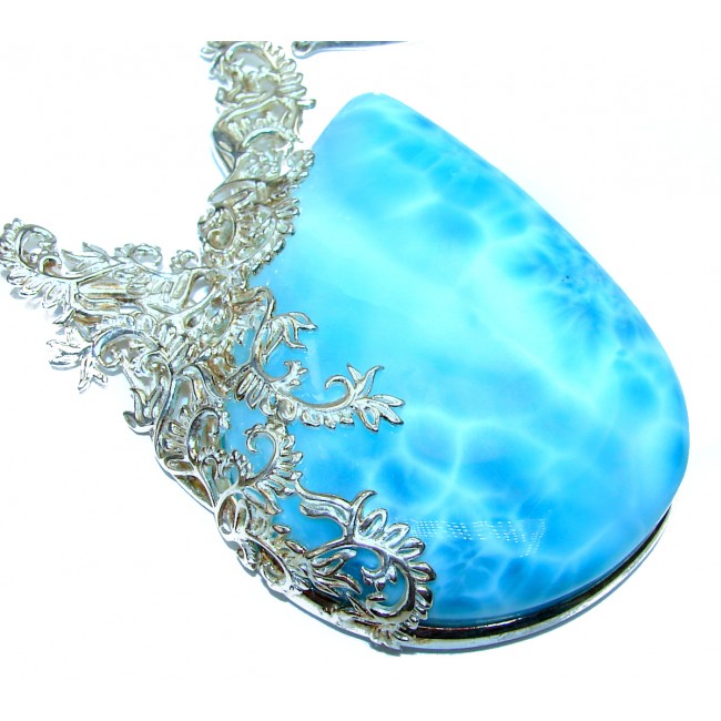 Huge Glorious Vintage Design Best quality authentic Larimar .925 Sterling Silver handmade necklace