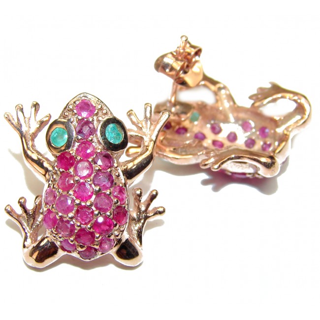 Lucky Frogs Ruby 18K Rose Gold over .925 Sterling Silver handcrafted earrings