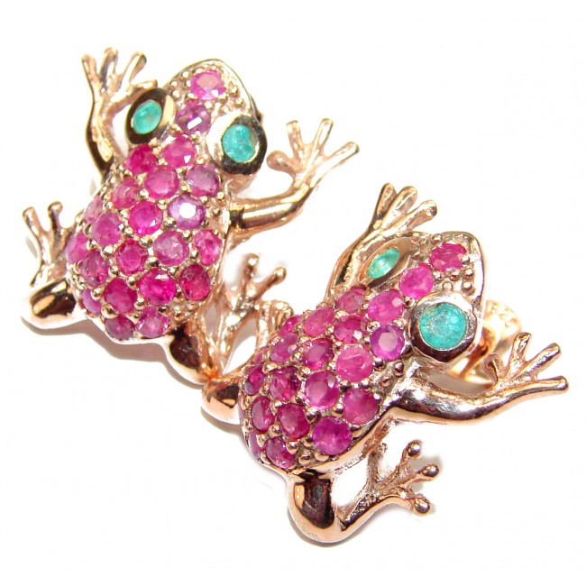 Lucky Frogs Ruby 18K Rose Gold over .925 Sterling Silver handcrafted earrings