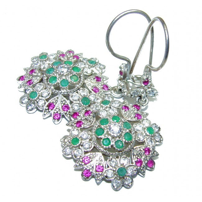 Magestic Genuine Ruby Emerald .925 Sterling Silver earrings