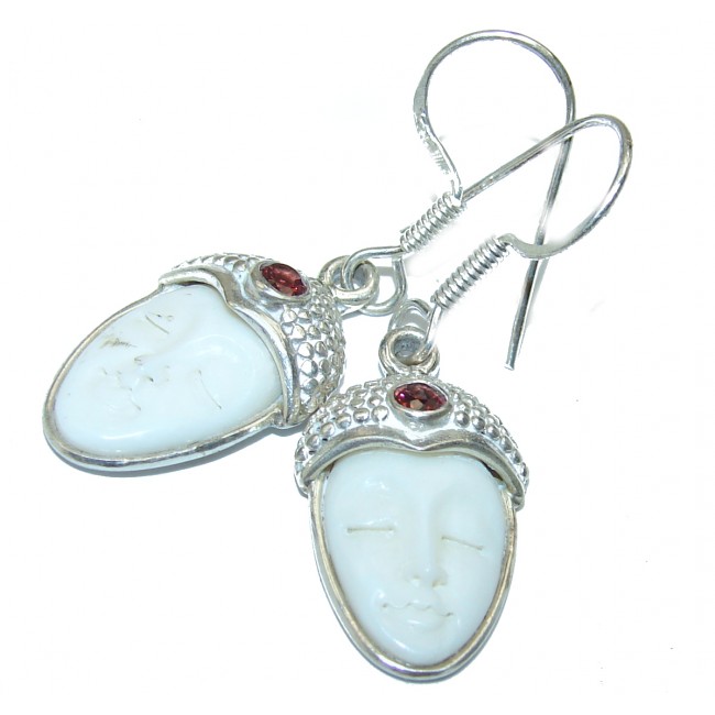 Moonface carved Bone Sterling Silver earrings