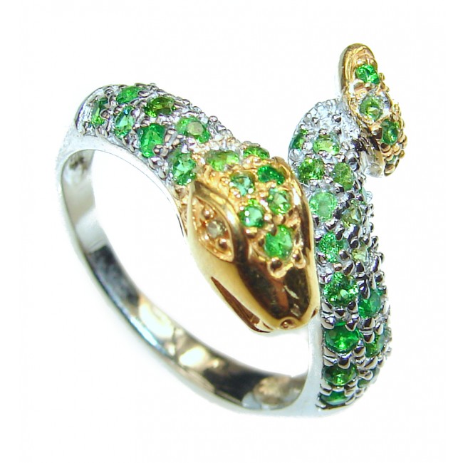 Stunning Snake Emerald .925 Sterling Silver handcrafted ring size 8 1/2
