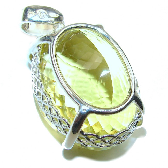 Oval cut 65.7 grams Genuine Lemon Quartz .925 Sterling Silver handcrafted pendant