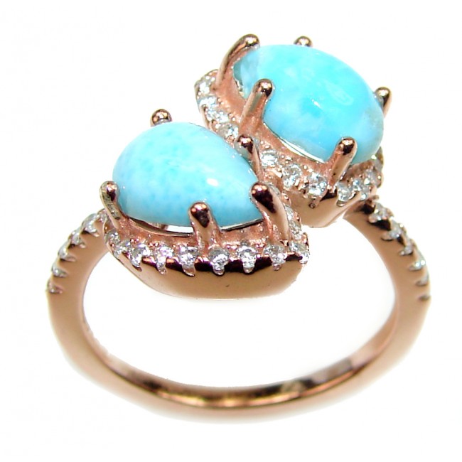 Natural Larimar 18K Gold over .925 Sterling Silver handcrafted Ring s. 8 1/4