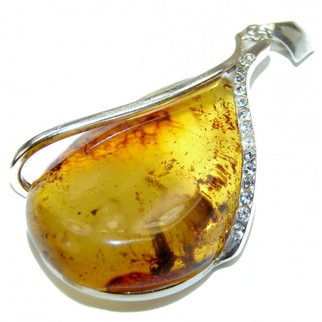 Huge Incredible Beauty Natural Baltic Amber .925 Sterling Silver handmade Pendant