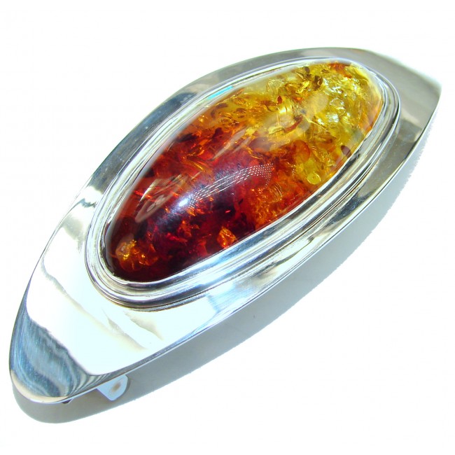 Incredible Beauty Natural Baltic Amber .925 Sterling Silver handmade Hair clip made in France