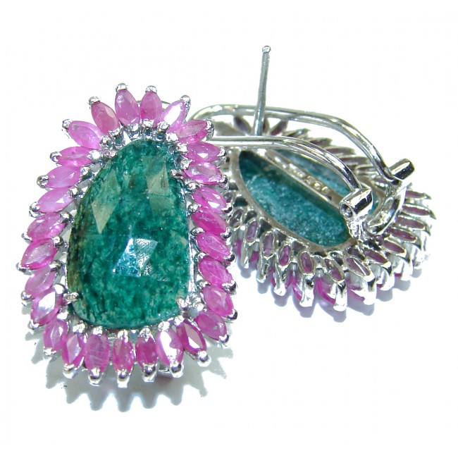 Genuine Emerald Ruby .925 Sterling Silver handmade earrings