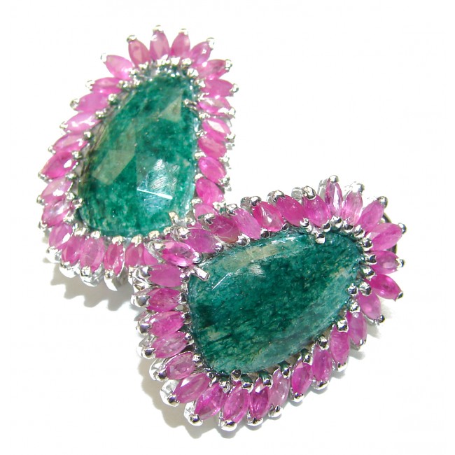 Genuine Emerald Ruby .925 Sterling Silver handmade earrings