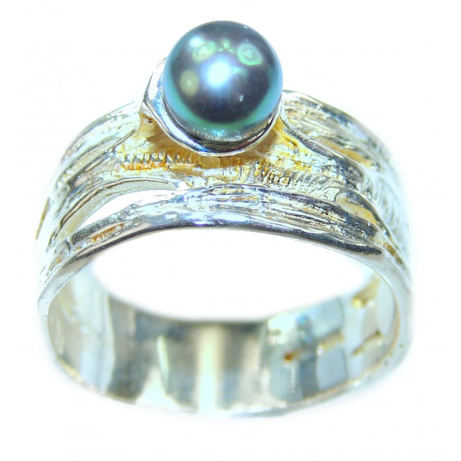 Black Pearl .925 Sterling Silver handmade ring size 7