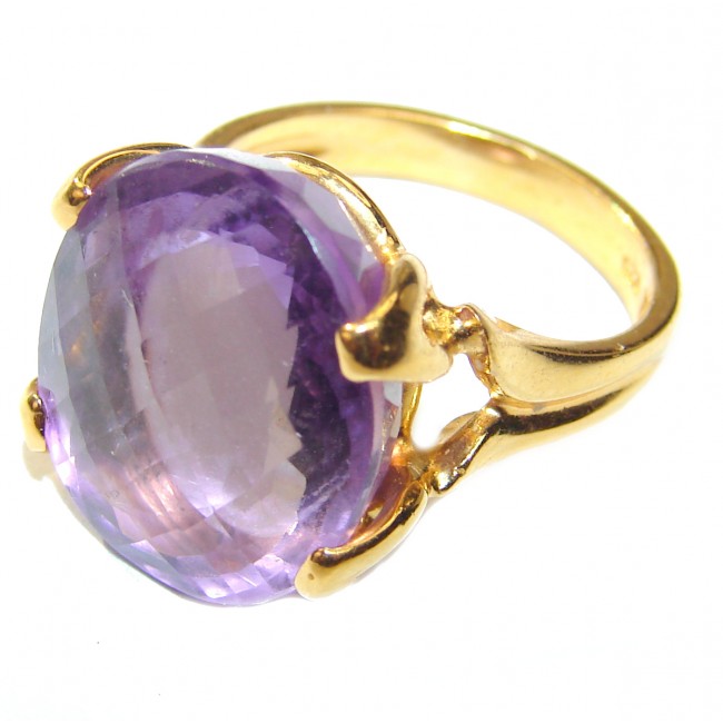 Royal Quality 59.5 carat Amethyst 18K Gold over .925 Sterling Silver handcrafted Statement Ring size 6 1/2