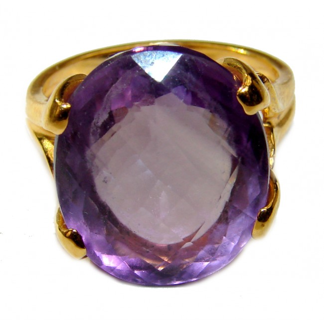 Royal Quality 59.5 carat Amethyst 18K Gold over .925 Sterling Silver handcrafted Statement Ring size 6 1/2