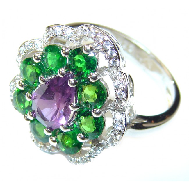 Magic Flower Authentic Amethyst .925 Sterling Silver handmade Ring s. 8
