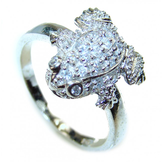 Frog Genuine Whute Topaz .925 Sterling Silver handcrafted Ring size 8 3/4