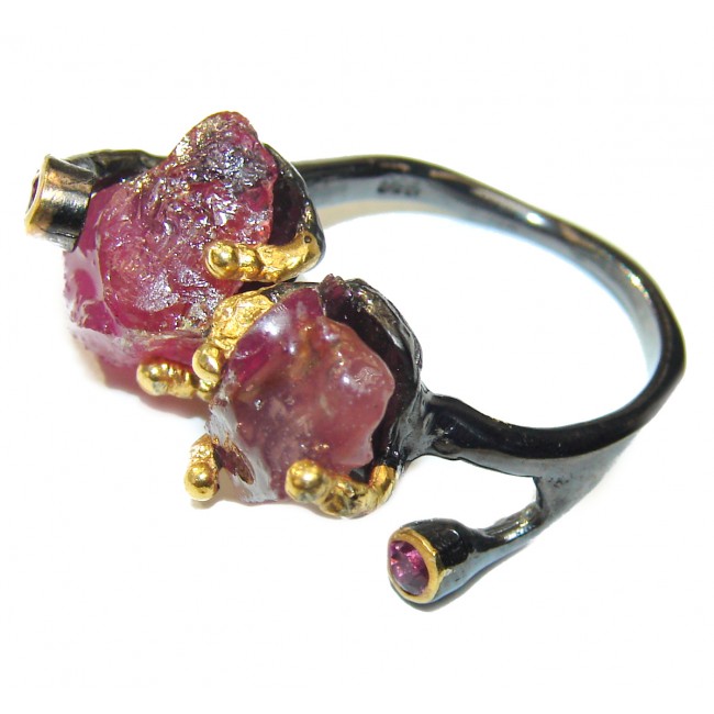 Authentic Rough Ruby black rhodium over 2 tones .925 Sterling Silver Ring size 7 3/4
