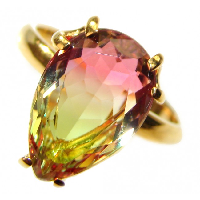 14.5ctw Watermelon Tourmaline 18K Gold over .925 Sterling Silver handcrafted Ring size 7