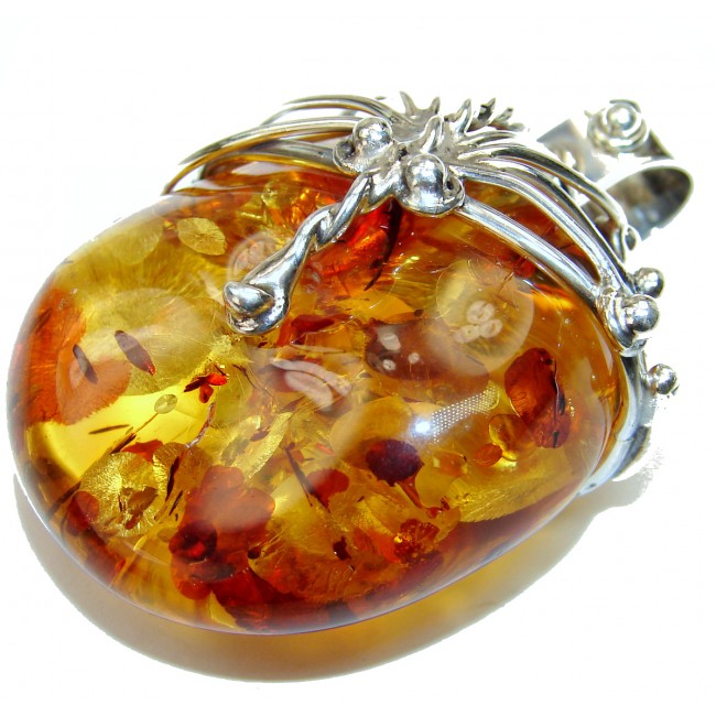 LARGE Incredible Beauty Natural Baltic Amber .925 Sterling Silver handmade Pendant