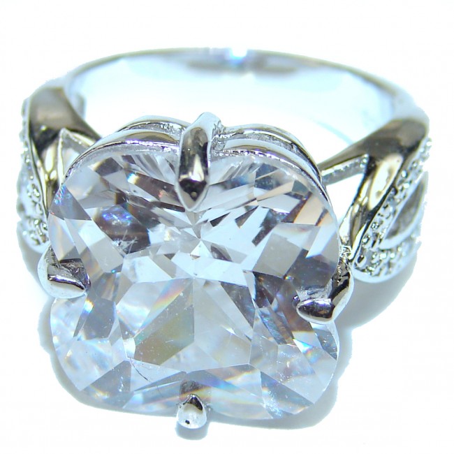 Classy princess cut White Topaz .925 Sterling Silver handmade ring size 6