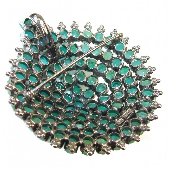 Gabriella Deluxe Emerald .925 Sterling Silver handmade LARGE Pendant Brooch